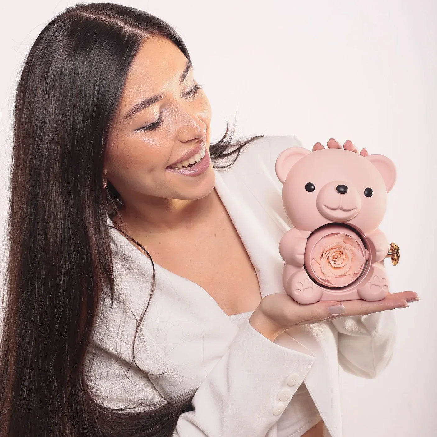 Ours en Rose Éternelle & Collier Personnalisé