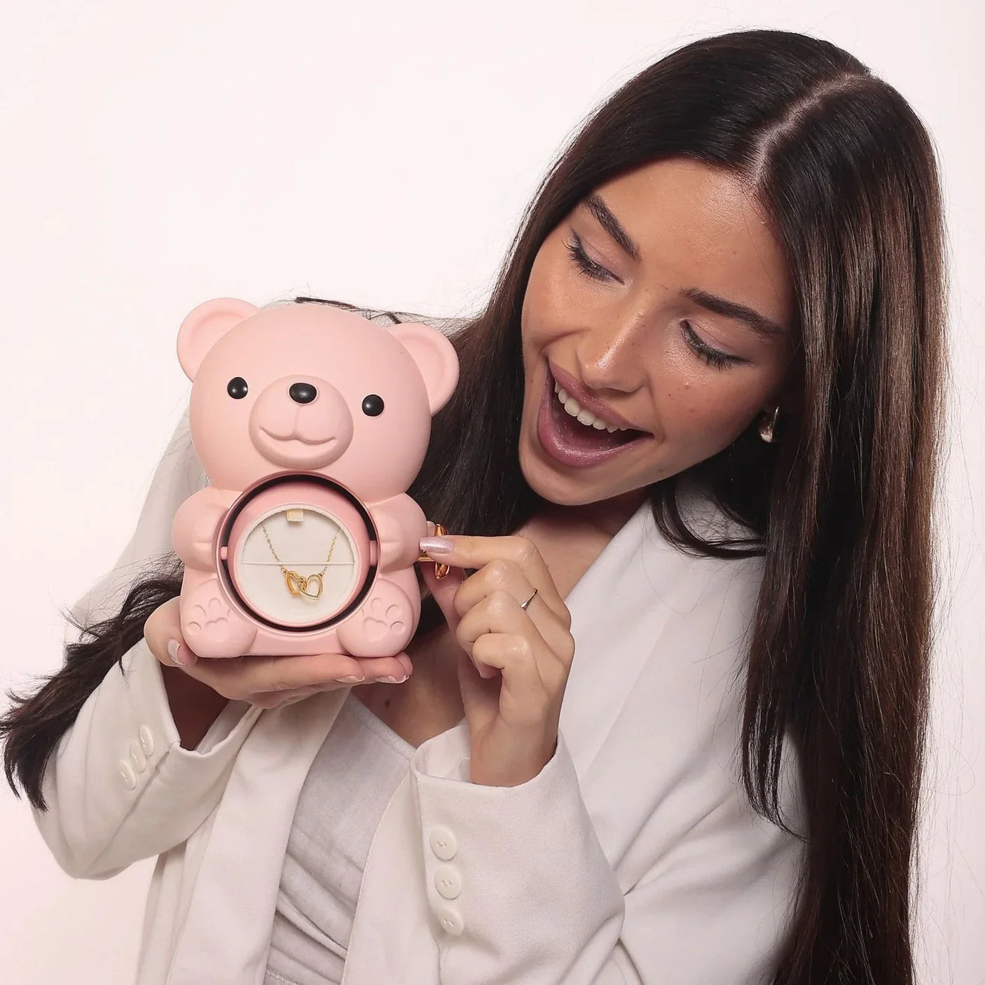 Ours en Rose Éternelle & Collier Personnalisé