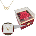 Coffret Cadeau de Rose Éternelle avec Collier Double Cœur