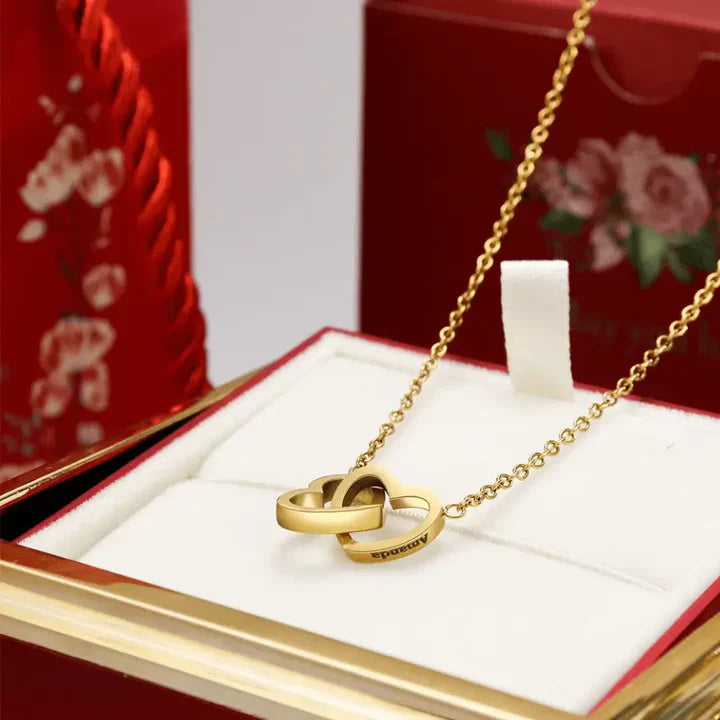 Coffret Cadeau de Rose Éternelle avec Collier Double Cœur