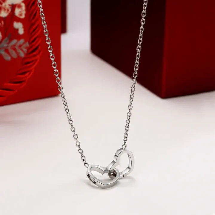 Coffret Cadeau de Rose Éternelle avec Collier Double Cœur